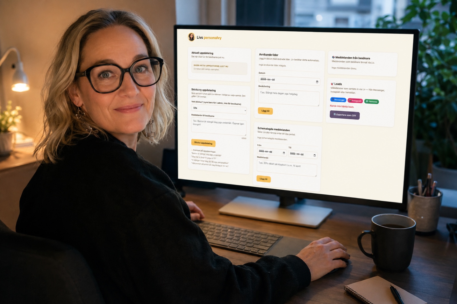 Jenniefer Kindstrand vid Livs personalvy — adminpanelen i drift