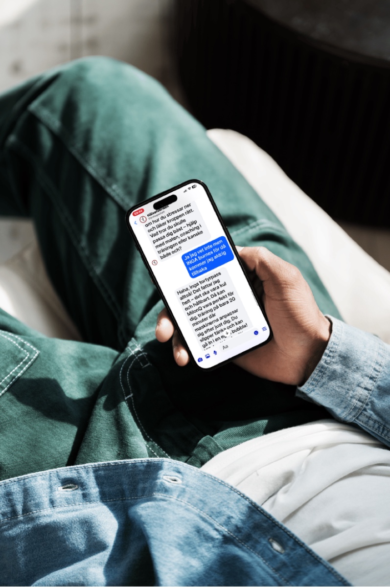 Liv-konversation på Hälsofabrikens webb — telefonvy